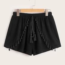 Romwe Tassel Detail Drawstring Waist Shorts