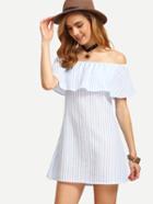 Romwe Off The Shoulder Vertical Striped A-line Dress