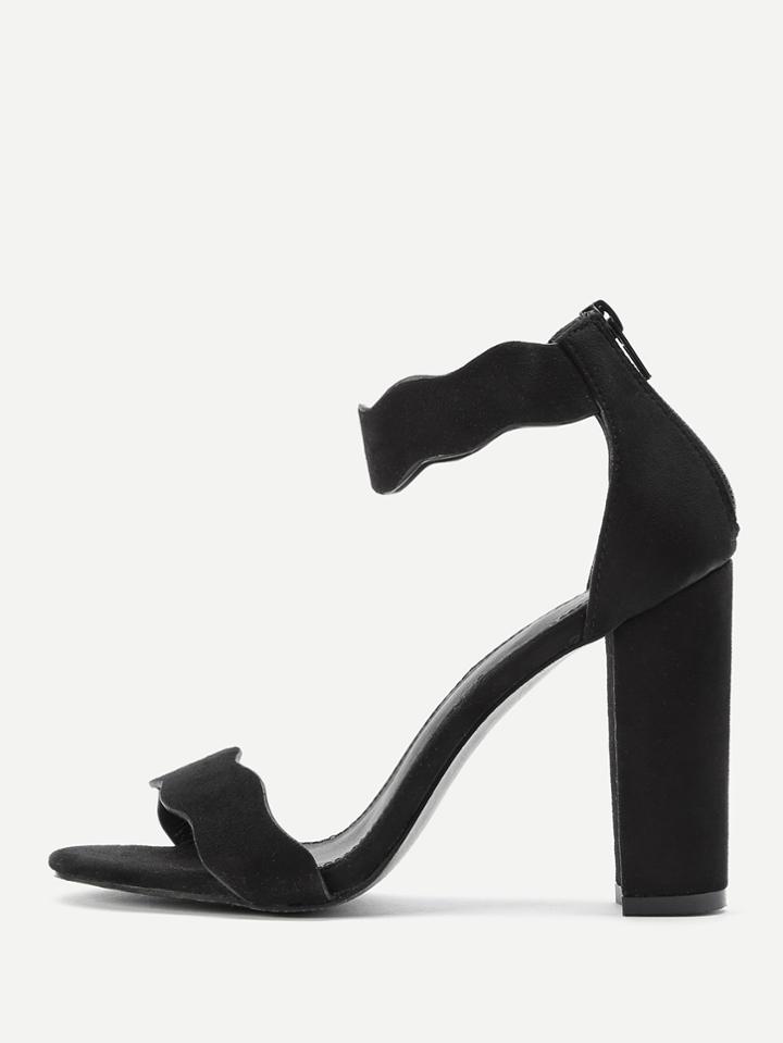 Romwe Zipper Back Ankle Strap Block Heeled Sandals