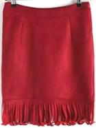 Romwe Slim Tassel Burgundy Skirt