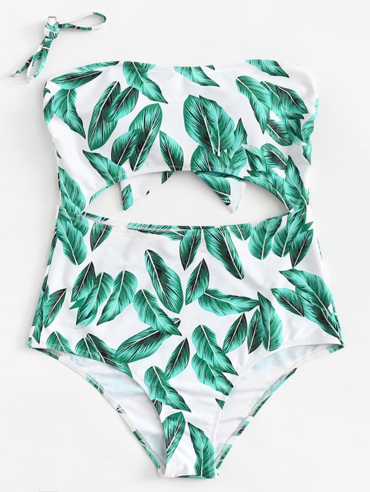 Romwe Detachable Straps Cut Out Swimsuit