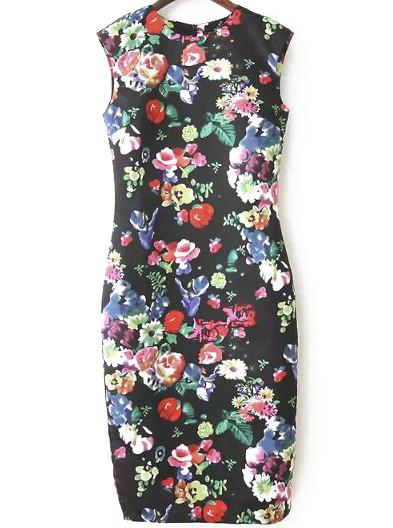 Romwe Cap Sleeve Floral Slim Dress