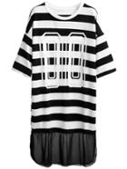Romwe Black White Number Print Striped Contrast Hem Tee Dress
