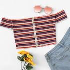 Romwe Off Shoulder Colorful Striped Tee
