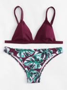 Romwe Mix And Match Palm Print Bikini Set