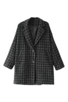 Romwe Check Print Loose Black Coat