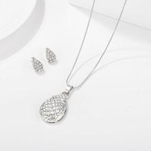 Romwe Pear Shaped Rhinestone Pendant Necklace & Earrings 3pack