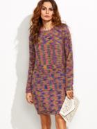 Romwe Multicolor Round Neck Long Sleeve Sweater Dress