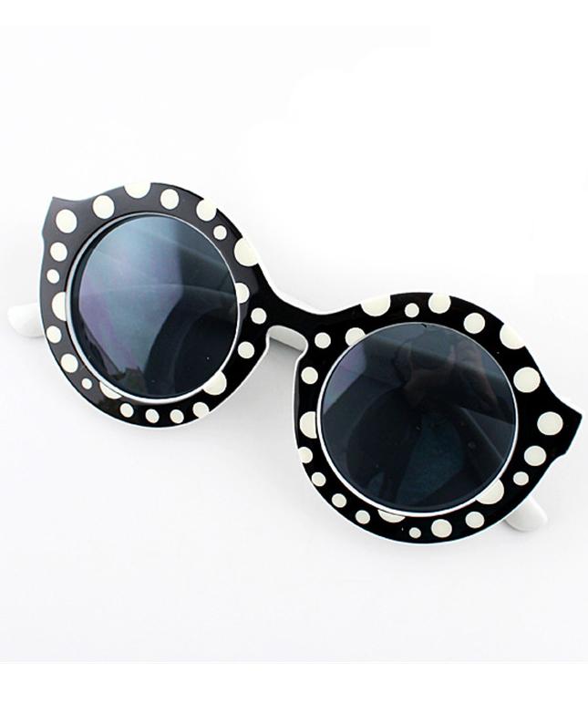 Romwe Black Polka Dot Round Sunglasses