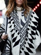 Romwe Black White Geometric Print Cape Scarve