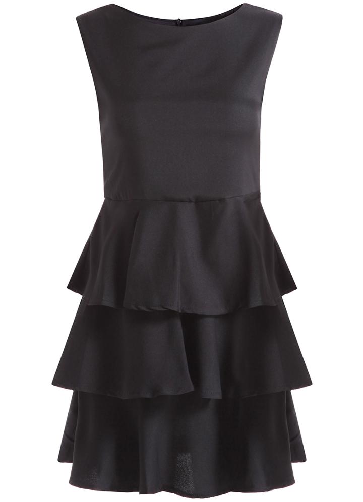 Romwe Round Neck Sleeveless Ruffle Black Dress