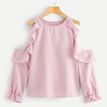 Romwe Cold-shoulder Ruffle Trim Blouse