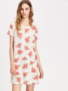 Romwe Allover Watermelon Print Frayed Dot Tee Dress