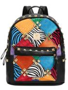Romwe Multicolor Rivet Zipper Pu Backpacks