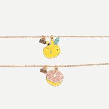 Romwe Fruit Pendant Chain Necklace 2pcs