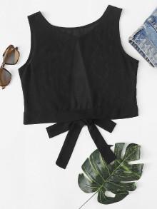 Romwe Lace Split Knot Back Crop Top