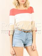 Romwe Apricot Color Block Adjustable Sleeve T-shirt
