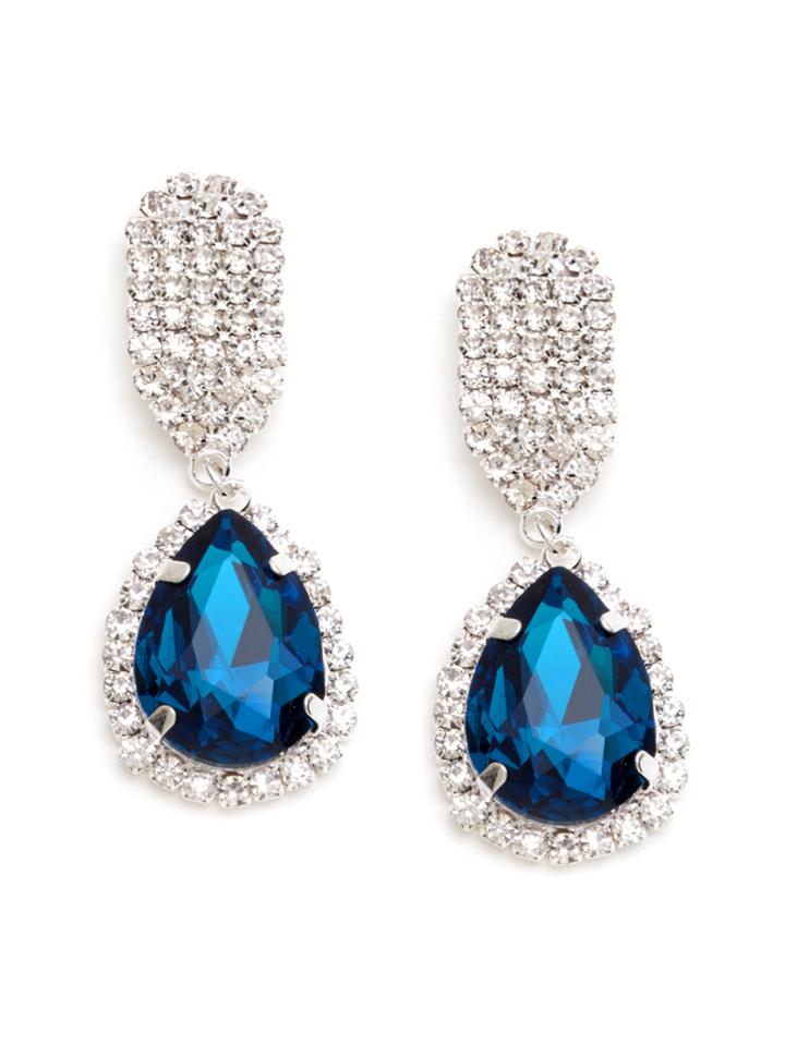 Romwe Blue Rhinestone Encrusted Drop Earrings