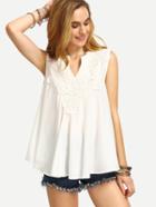 Romwe White Appliques Asymmetric Sleeveless Top
