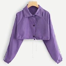 Romwe Tape Panel Sleeve Drawstring Hem Jacket
