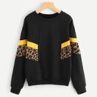 Romwe Color Block Leopard Tunic Pullover