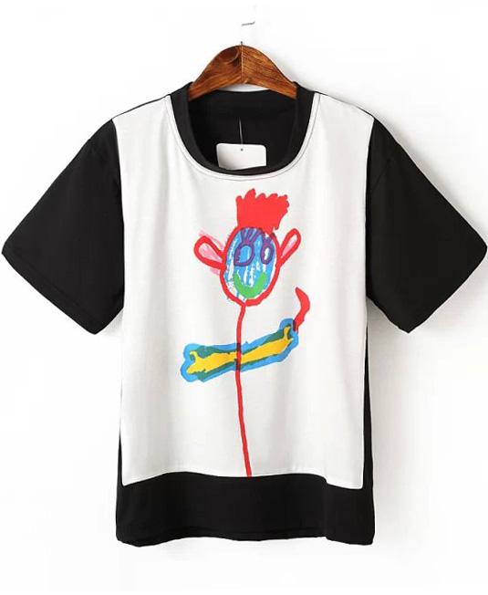 Romwe Black Short Sleeve Graffiti Print T-shirt