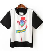 Romwe Black Short Sleeve Graffiti Print T-shirt