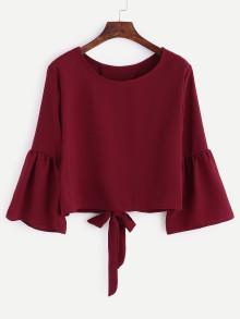 Romwe Bell Sleeve Overlap Back Tie Detail Blouse