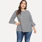 Romwe Plus Flounce Sleeve Plaid Blouse