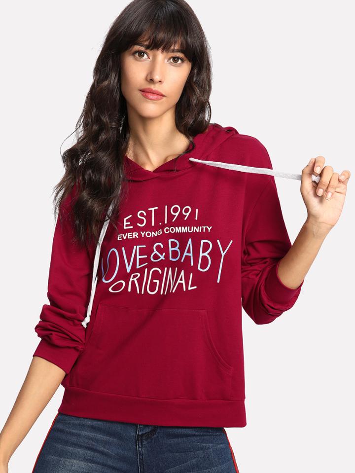Romwe Letter Print Pocket Front Hoodie