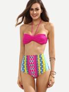 Romwe Multicolor Bow Embellished Mix & Match Bandeau Bikini Set