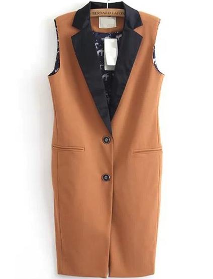 Romwe Notch Lapel Cats Print Khaki Blazer