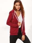 Romwe Red Zip Up Hoodie With Pocket