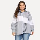 Romwe Plus Single Breasted Striped Blouse