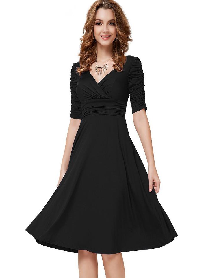 Romwe V Neck Short Sleeve Flare Dress