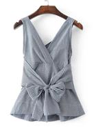 Romwe V-neckline Bow Tie Waist Gingham Sleeveless Top
