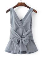 Romwe V-neckline Bow Tie Waist Gingham Sleeveless Top