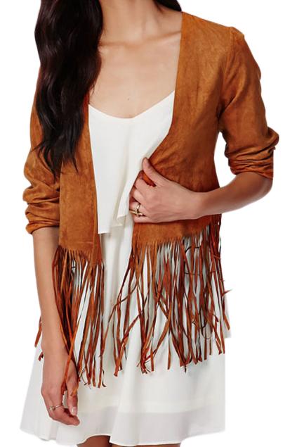 Romwe Tassel Embellished Buttonless Pu Jacket