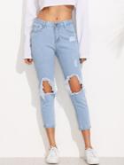Romwe Blue Knee Ripped Skinny Ankle Jeans