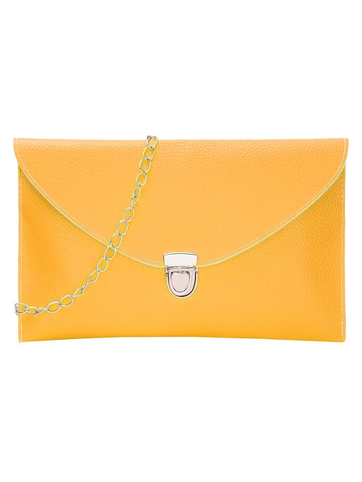 Romwe Yellow Envelope Clutch With Chain
