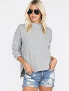 Romwe Grey Mock Neck Drop Shoulder Side Slit Sweater