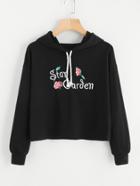 Romwe Letter Embroidered Drop Shoulder Hoodie