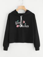 Romwe Letter Embroidered Drop Shoulder Hoodie