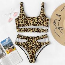 Romwe Random Leopard Cut-out Top With High Waist Bikini