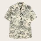 Romwe Guys Landscape Print Revere Collar Shirt