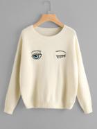 Romwe Wink Eyes Embroidered Jumper