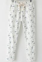 Romwe Drawstring Pastel Floral Print White Pant