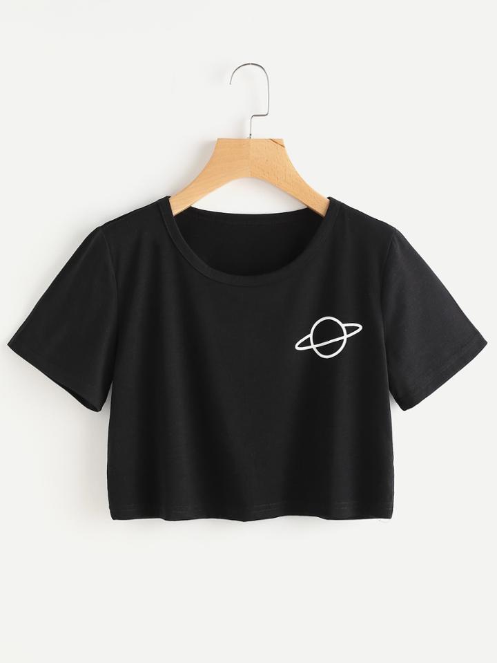 Romwe Graphic Print Crop Tee