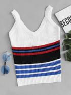 Romwe Multi-stripe Ribbed Top