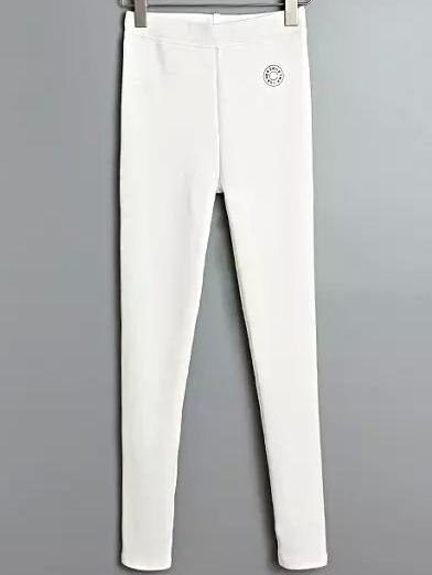 Romwe Elastic Waist Letter Print White Leggings